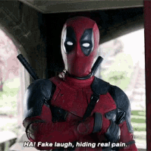 Deadpool Real Pain GIF - Deadpool Real Pain Fake Laugh Hiding Real Pain GIFs