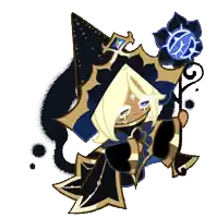 a cartoon character with blonde hair is wearing a blue and gold outfit and holding a blue flower .