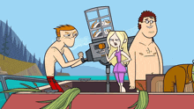 a group of cartoon characters are on a boat and one of them is wearing glasses