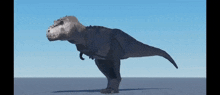 a 3d model of a t-rex dinosaur walking on a gray surface