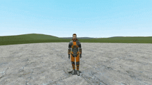 a video game character is standing on a concrete floor