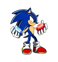a cartoon of sonic the hedgehog with a blue and red sapphire on his head