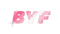 the word byf is written in pink and white letters