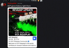 a screenshot of a scp roleplay update with a green smoke coming out of it