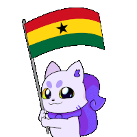 a cartoon cat is holding a flag with a black star