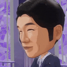 a cartoon drawing of a man 's face with a purple background