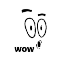 a black and white drawing of a surprised face and the words wow