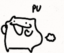 a black and white drawing of a hamster with hearts and the word pu .