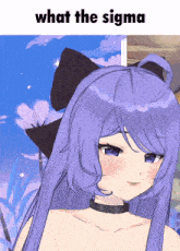 a picture of a girl with purple hair and the words what the sigma above her
