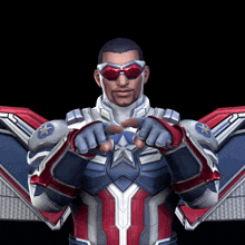 a man in a red white and blue superhero costume with a star on his chest