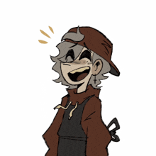 a drawing of a boy wearing a hat and overalls