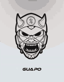 a black and white drawing of a devil with the word guapo below it