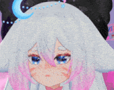 a close up of a girl with white hair and pink ears