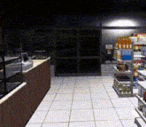 the inside of a convenience store with a cash register and shelves filled with groceries .