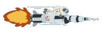 a cartoon of an astronaut flying on top of a rocket that says usc on the side