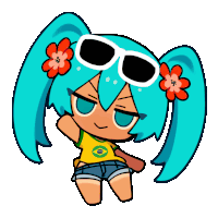 a cartoon of a girl with blue hair wearing sunglasses and shorts