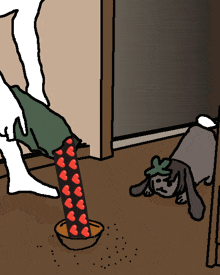 a cartoon drawing of a person wearing a socks with hearts on them