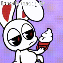 a cartoon of a bunny holding an ice cream cone with the words literally maddy written below it