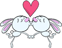 two rabbits kissing under a pink heart with the number 13 on their faces