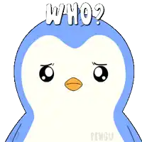 a blue and white penguin with the word who written on its head
