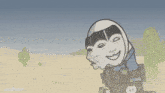 a cartoon of a robot with two faces on it standing in the desert .