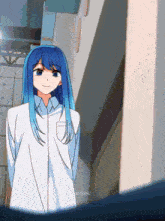 a drawing of a girl with blue hair and the name nuyuki