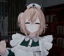 a nurse with horns is wearing a badge that says nimi
