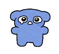 a cartoon drawing of a blue teddy bear with big eyes and a nose