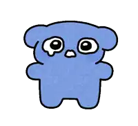 a cartoon drawing of a blue teddy bear with big eyes and a nose