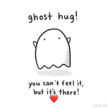 a drawing of a ghost that says ghost hug you can 't feel it but it 's there .