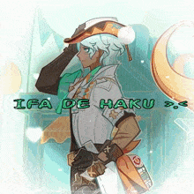 a drawing of a man with the words ifa de haku written below him