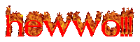 the word newwell is burning in red flames on a white background