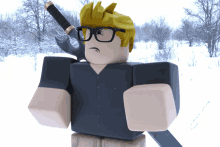 a roblox character with glasses and a sword