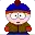 stanley from south park is a pixel art character wearing a blue hat .