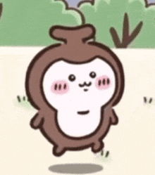 a cartoon of a monkey with a plant growing out of it 's head is standing in the grass .