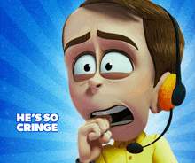a cartoon of a man with headphones and the words he 's so cringe