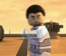 a blurred image of a lego figure standing on a staircase