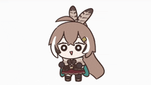 a cartoon drawing of a little girl with feathers on her head