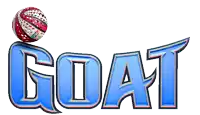 a goat logo with a red and white ball