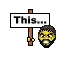 a pixel art drawing of a man with a beard and a hat .
