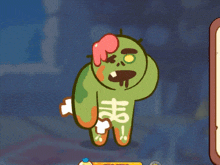 a cartoon drawing of a zombie with the letters a and h on its body