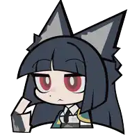 a cartoon of a girl with black hair and red eyes