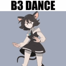 a cartoon girl with cat ears is dancing with the words b3 dance below her