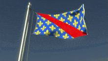 a blue and yellow flag with a red stripe