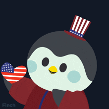 a penguin wearing an uncle sam hat and holding an american flag