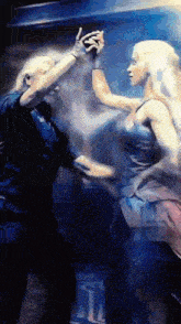 a painting of a man and a woman dancing together