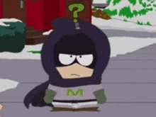 a cartoon character with a question mark above his head