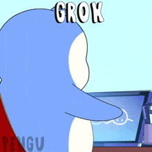 a cartoon of a penguin giving a thumbs up with the word grok above it