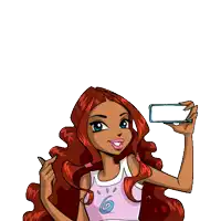 a cartoon of a girl taking a picture with the words move with grace not hate below her