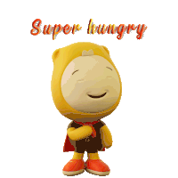 a cartoon character with the word super hungry written above him
